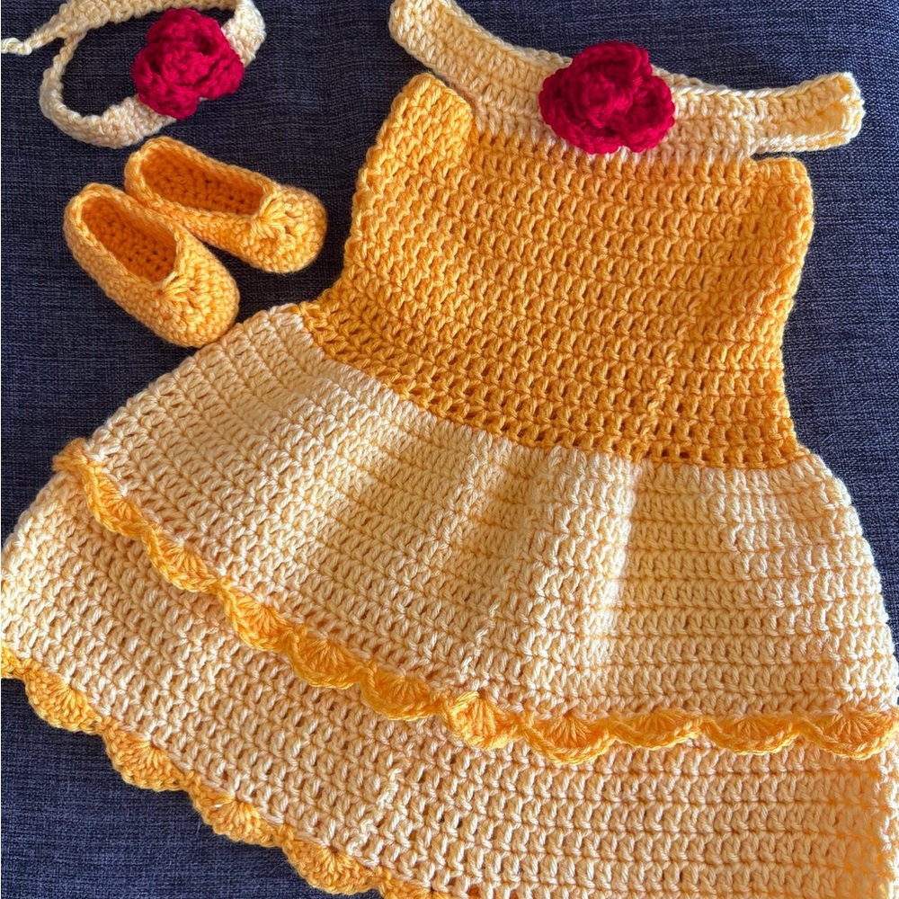 Handmade Yellow and Red Crochet Kids Costume